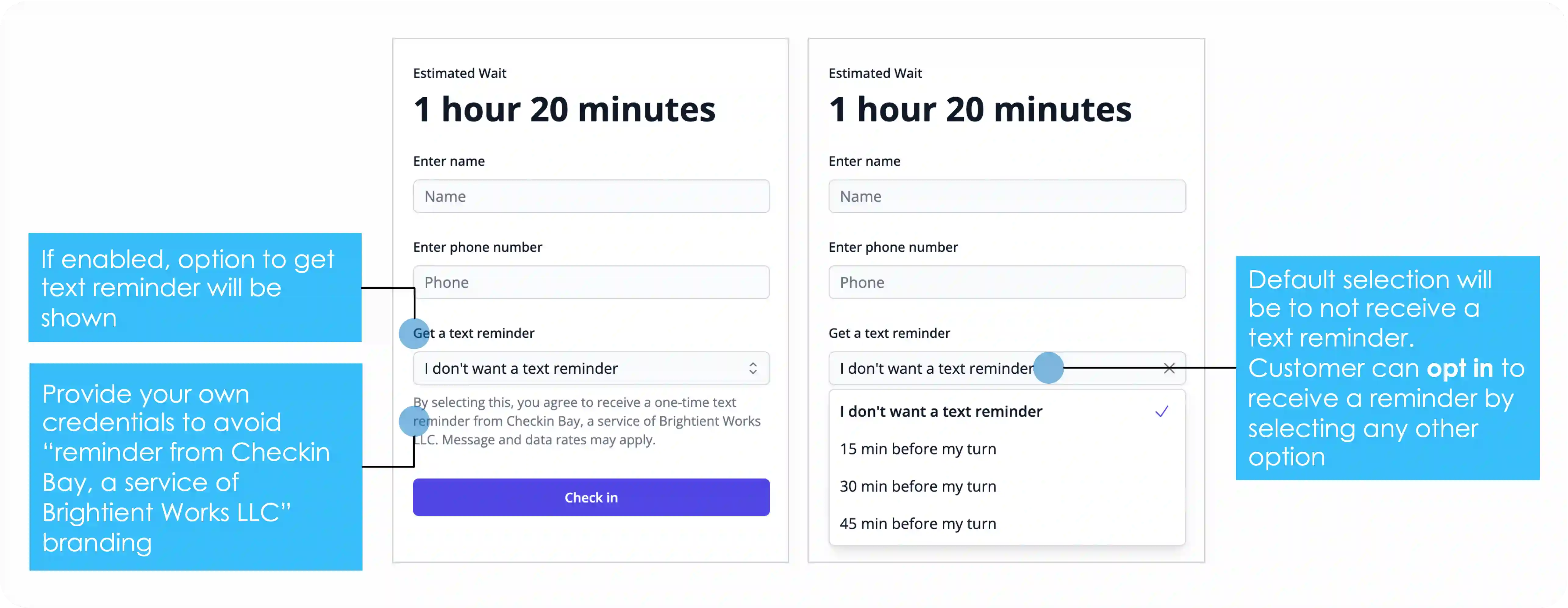 Customer SMS notification options